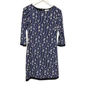 Calvin Klein Size 4 Work 3/4 Sleeve Geometric Boho Classy Knee Length Dress Blue